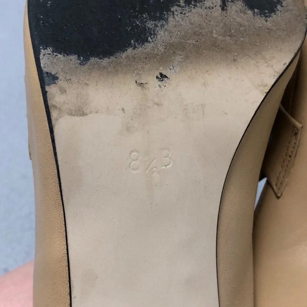 Vintage Apart Leather Pumps Womens 8.5 Beige Bow‎ Square Toe Business Career